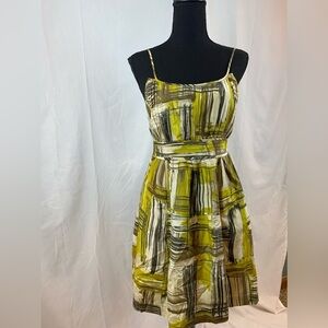 Halogen Yellow‎ and Black Abstract Midi Dress